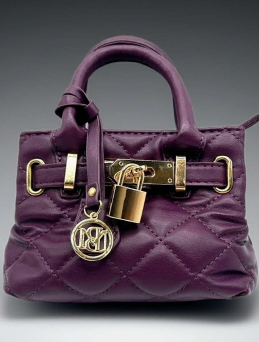 BADGELY MISCHKA Mini Diamond Quilted Vegan Leather Tote In Rich Plum